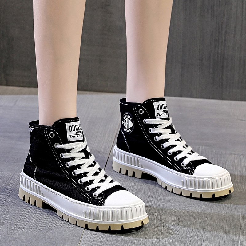 2021 new canvas shoes women's trendy shoes high-top college style flat casual boots sports thick-soled trendy sneakers