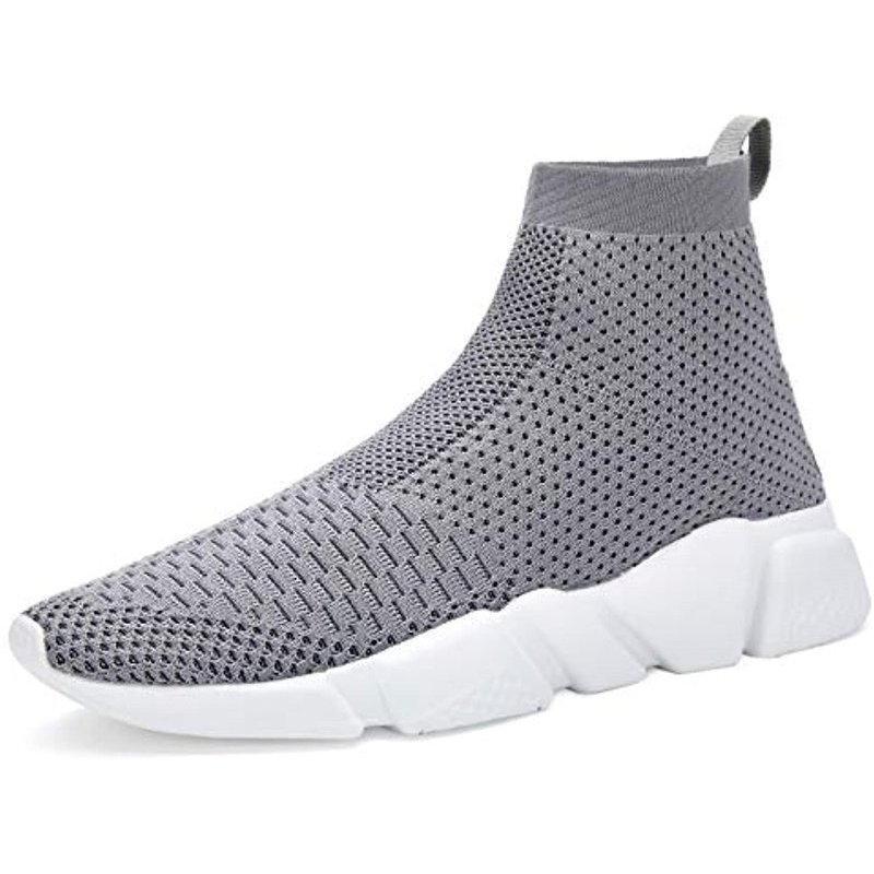 Santiro Men's Running Shoes Breathable Knit Slip On Sneakers Lightweight Athletic Shoes Casual Sports Shoes High Top Grey