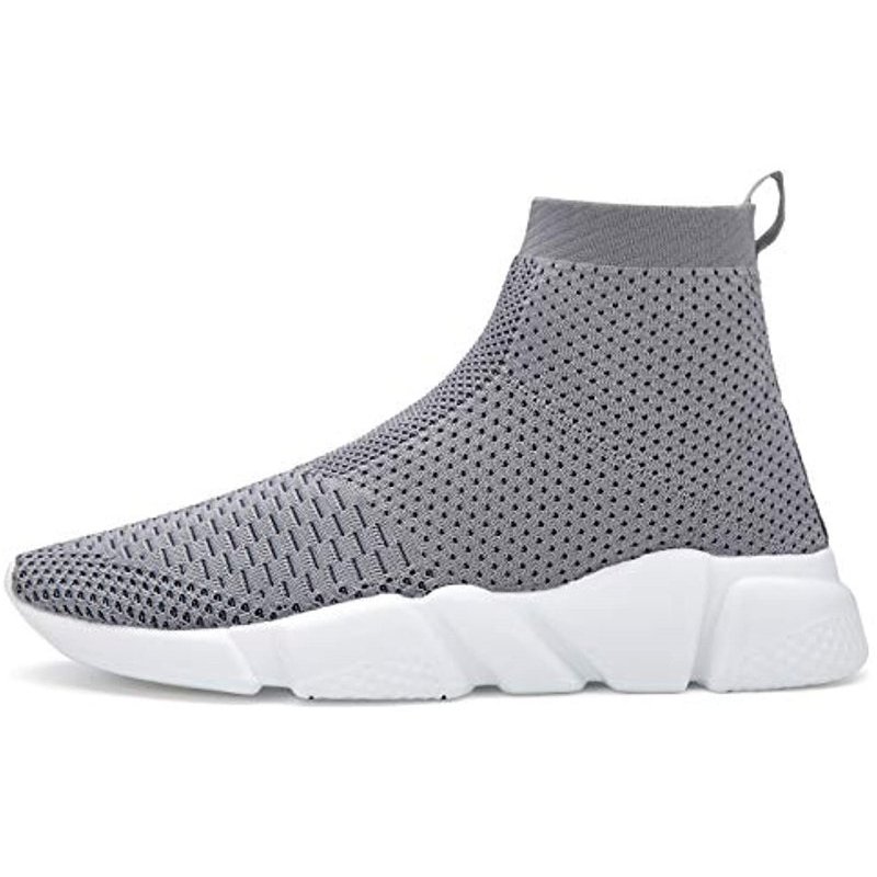 Santiro Men's Running Shoes Breathable Knit Slip On Sneakers Lightweight Athletic Shoes Casual Sports Shoes High Top Grey