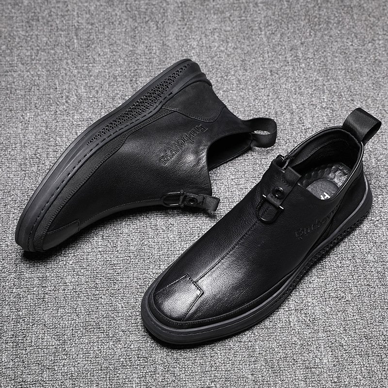 Autumn new single boots casual trendy shoes side zipper single shoes British leather boots personality men's shoes trend