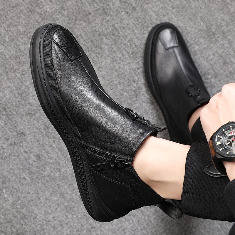 Autumn new single boots casual trendy shoes side zipper single shoes British leather boots personality men's shoes trend