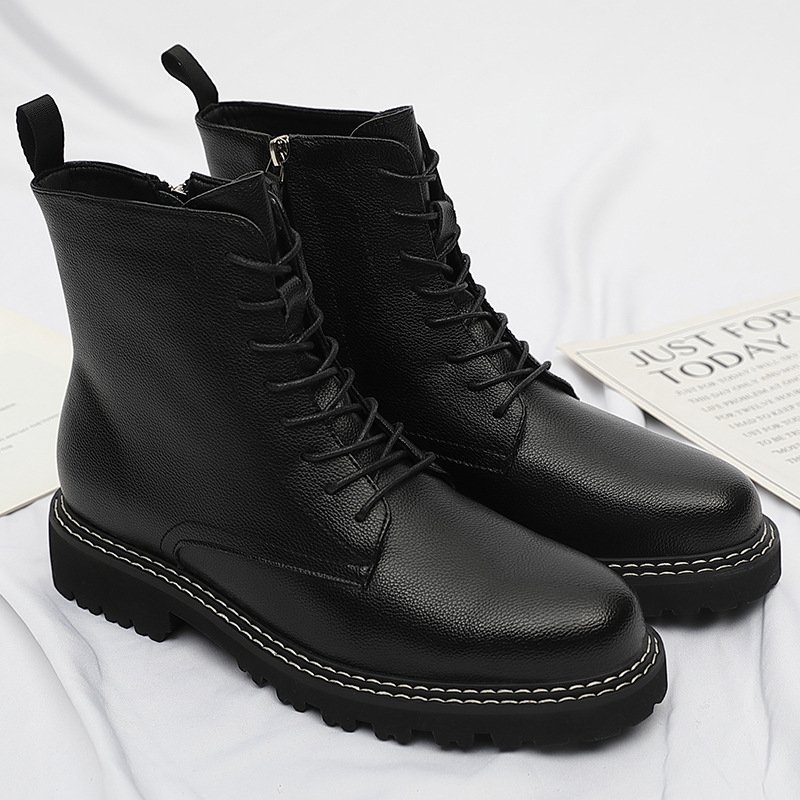 2021 autumn men's round toe British men's leather boots side zipper Martin boots wear-resistant low-heel men's shoes factory direct sales