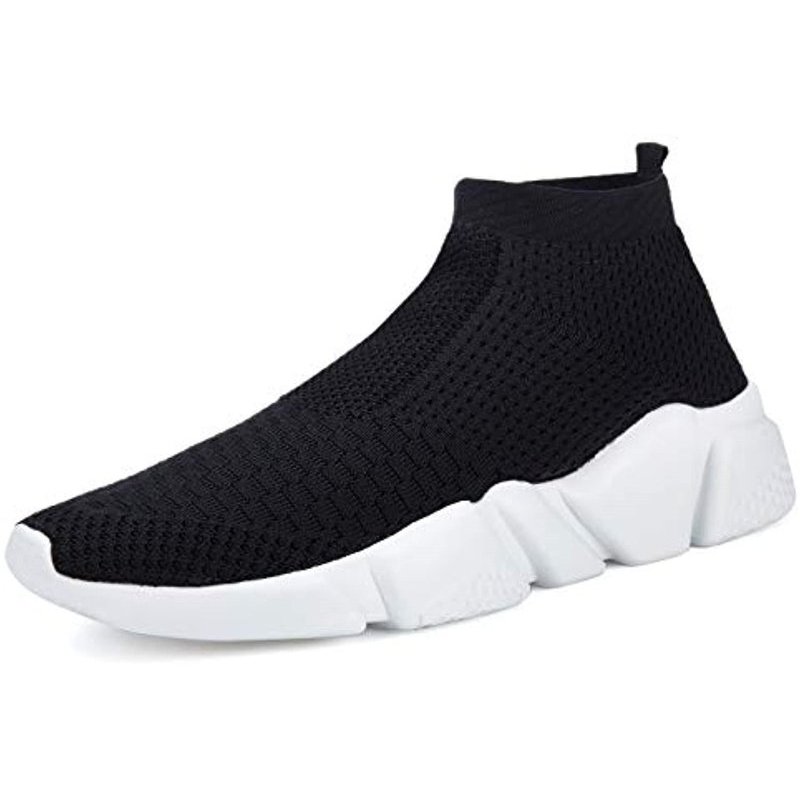 Santiro Men's Running Shoes Breathable Knit Slip On Sneakers Lightweight Athletic Shoes Casual Sports Shoes Black