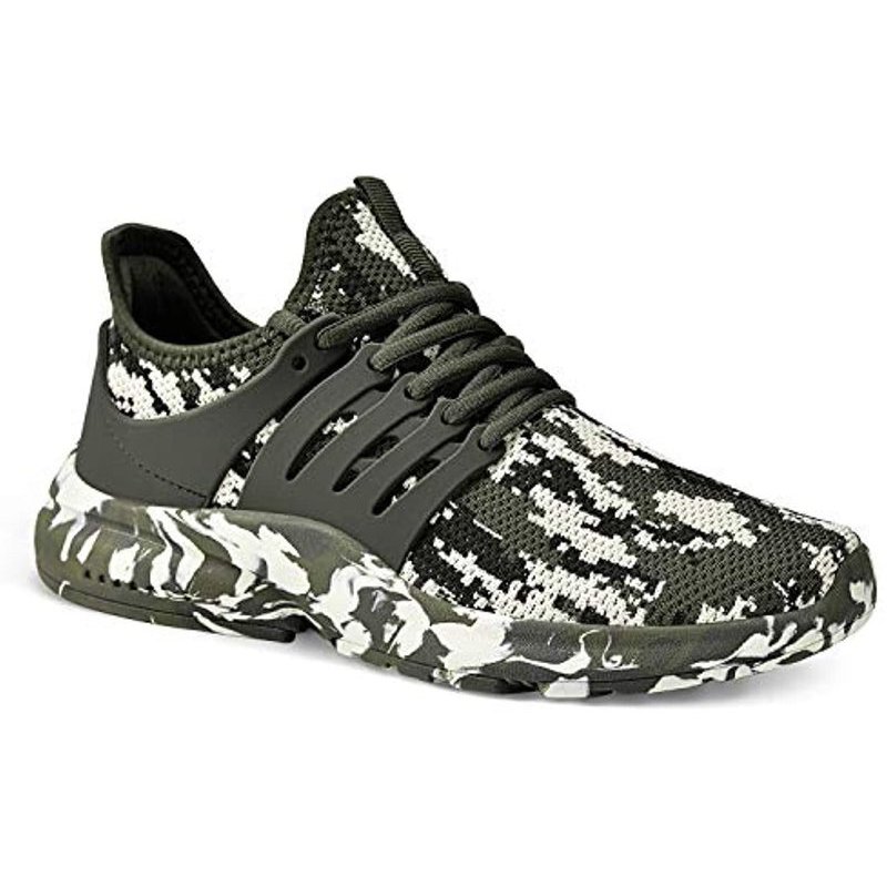 Feetmat Men's Non Slip Gym Sneakers Lightweight Breathable Athletic Running Walking Tennis Shoes Camouflage Green